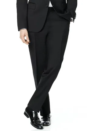 "Sebastian" Black Wool Plain Front Tuxedo Pants