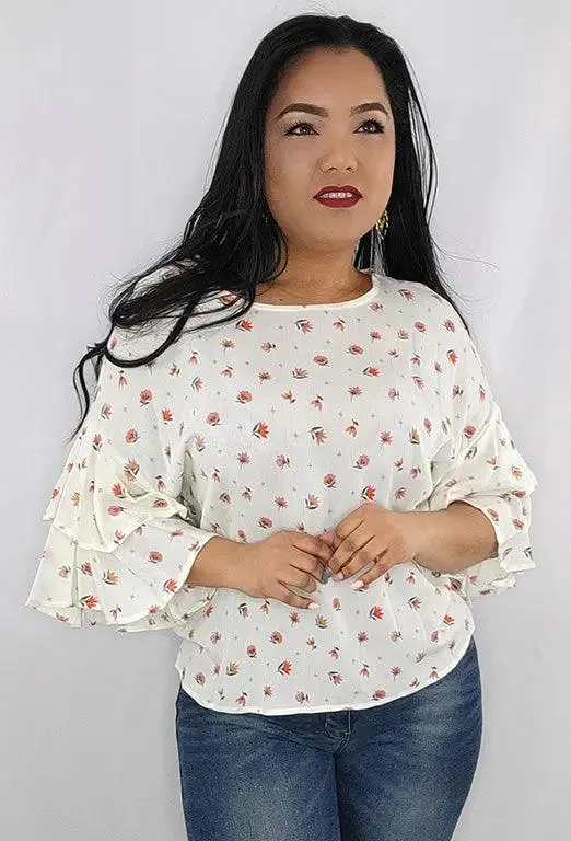 Short Sleeves Blouse Floral Beige