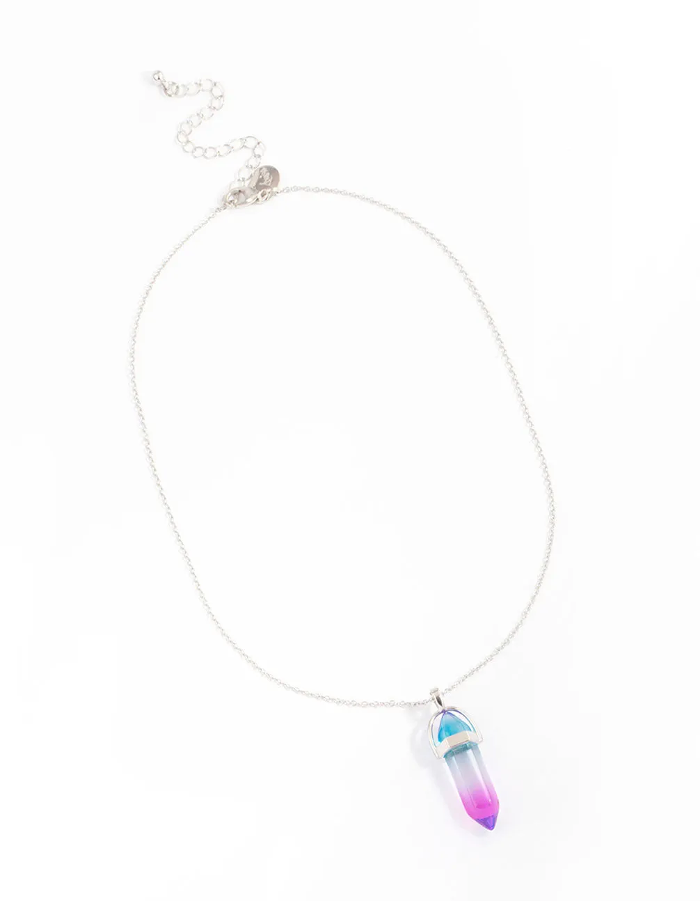 Silver Blue & Lilac Tone Crystal Pendant Necklace