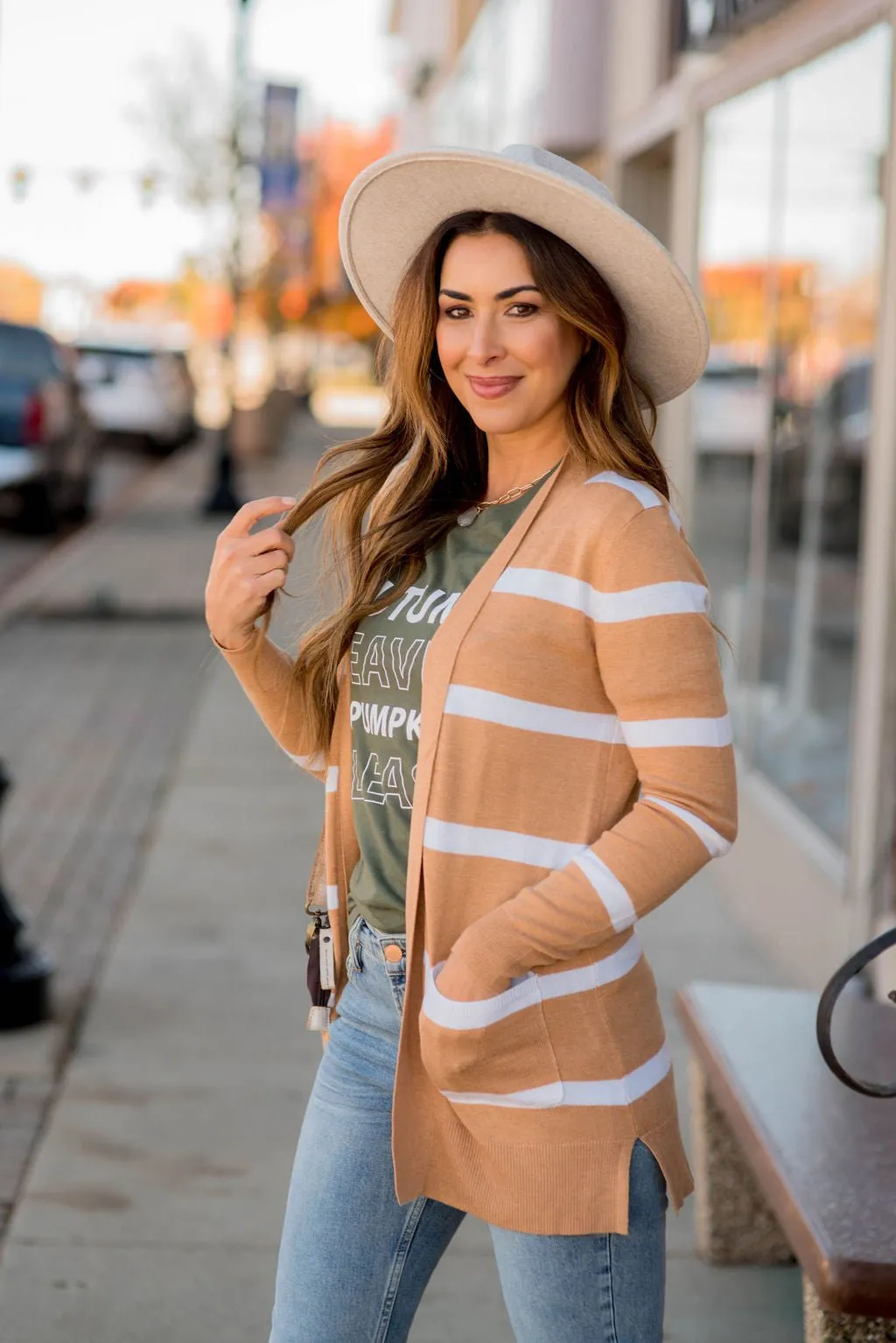 Striped Side Slit Pocket Cardigan