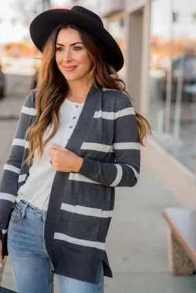 Striped Side Slit Pocket Cardigan