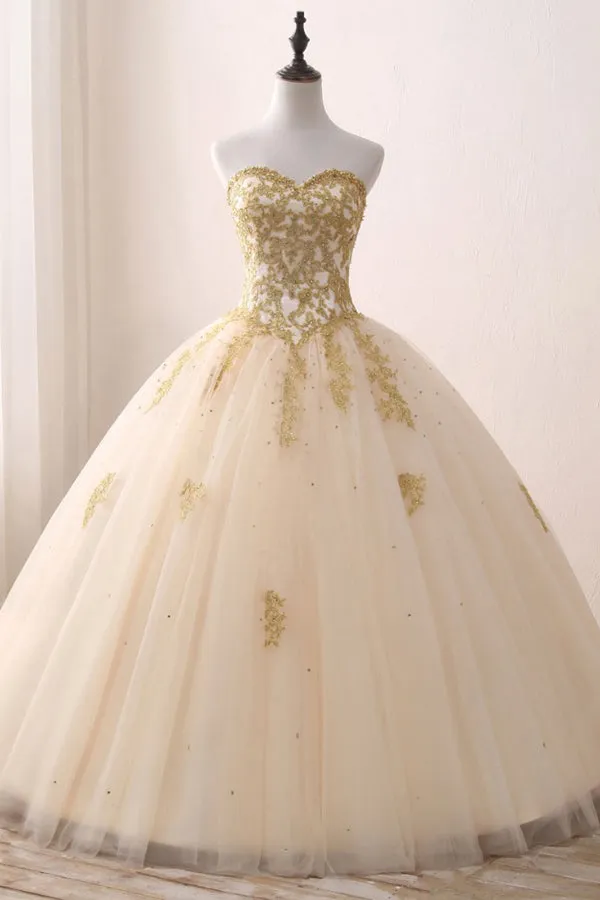 Sweetheart Strapless Sleeveless Appliques Beading Quinceanera Dresses