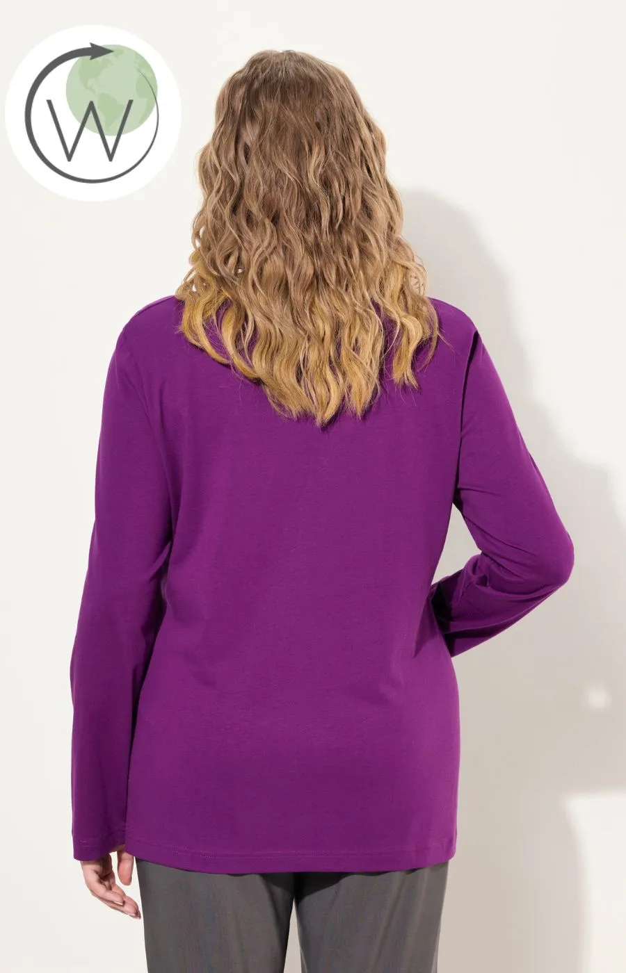 Ulla Popken Cotton Long Sleeve Top in Purple