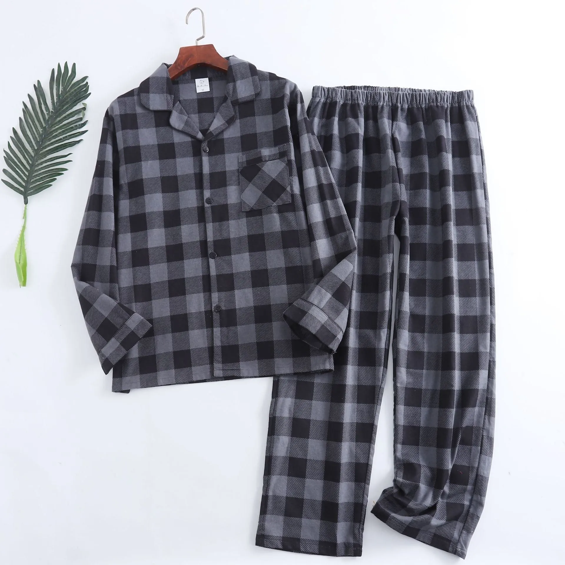 Winter Men's Plaid Flannel Pyjamas 2 Pcs Set