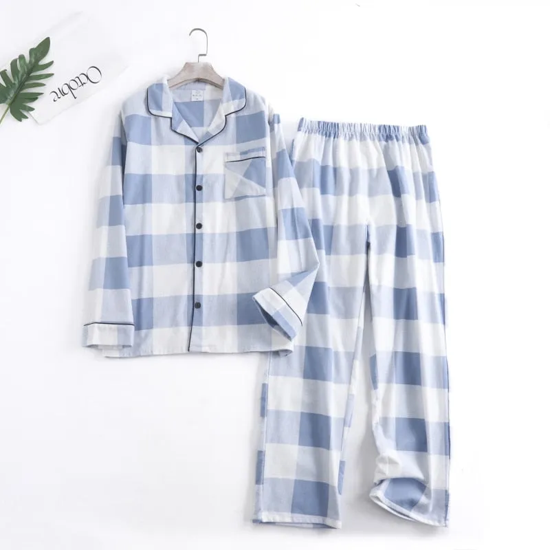 Winter Men's Plaid Flannel Pyjamas 2 Pcs Set