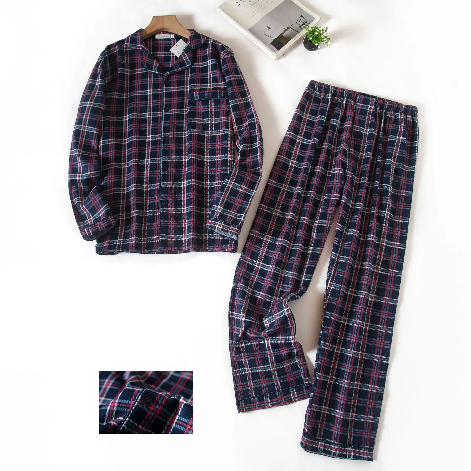 Winter Men's Plaid Flannel Pyjamas 2 Pcs Set