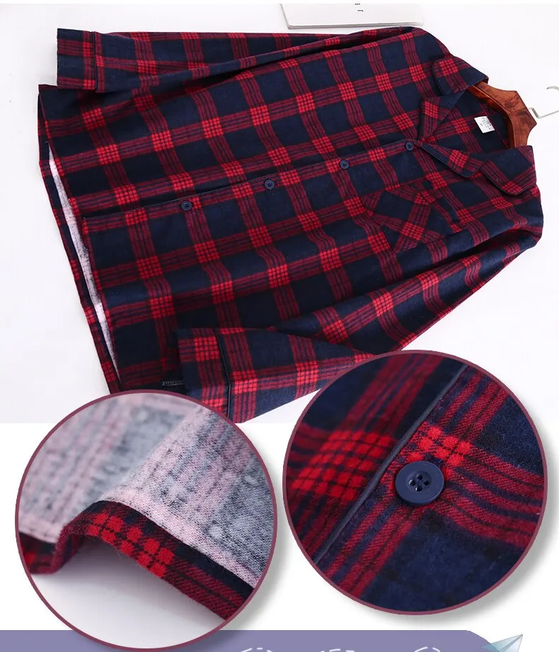 Winter Men's Plaid Flannel Pyjamas 2 Pcs Set