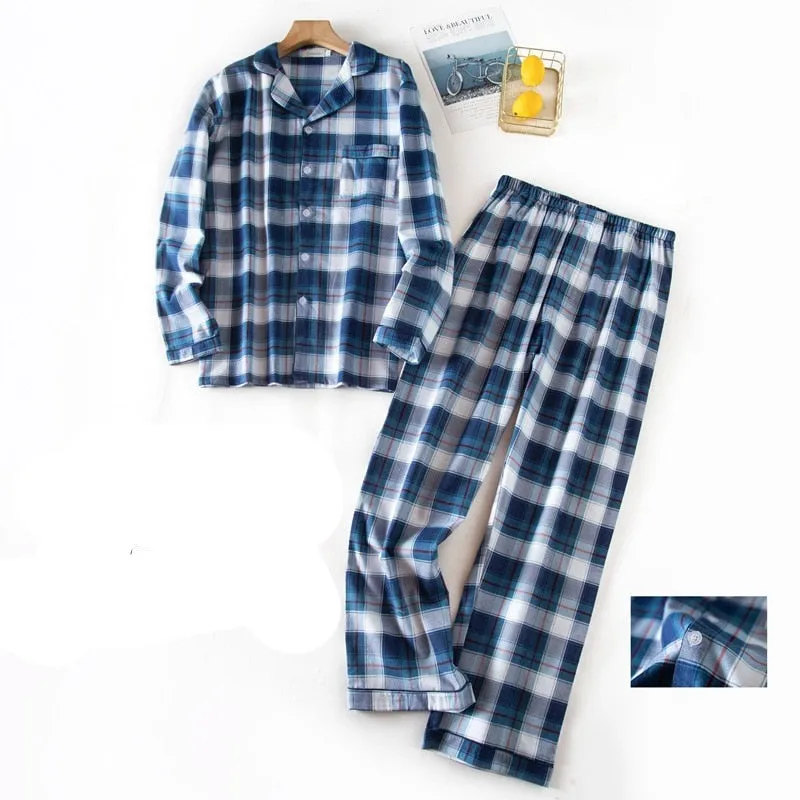 Winter Men's Plaid Flannel Pyjamas 2 Pcs Set