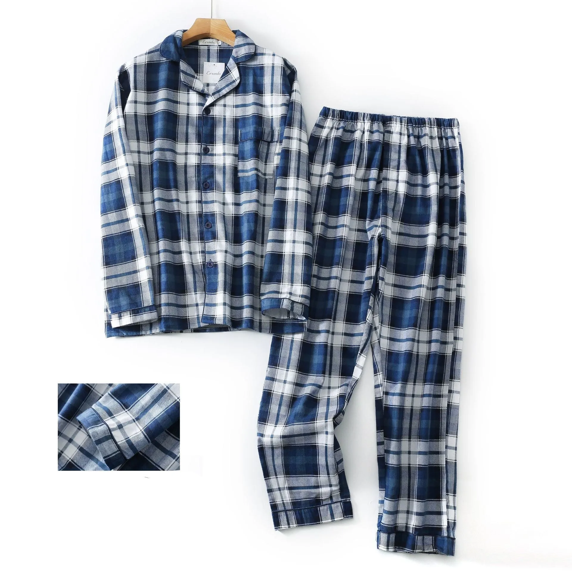 Winter Men's Plaid Flannel Pyjamas 2 Pcs Set