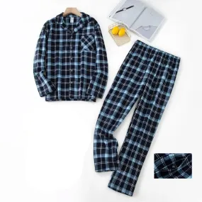 Winter Men's Plaid Flannel Pyjamas 2 Pcs Set