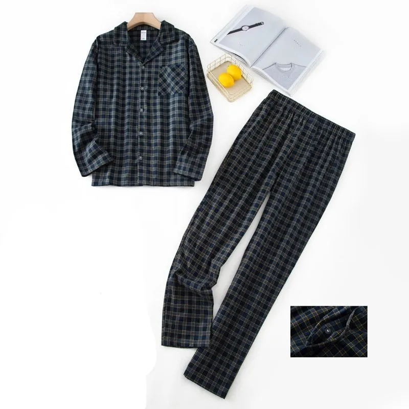 Winter Men's Plaid Flannel Pyjamas 2 Pcs Set