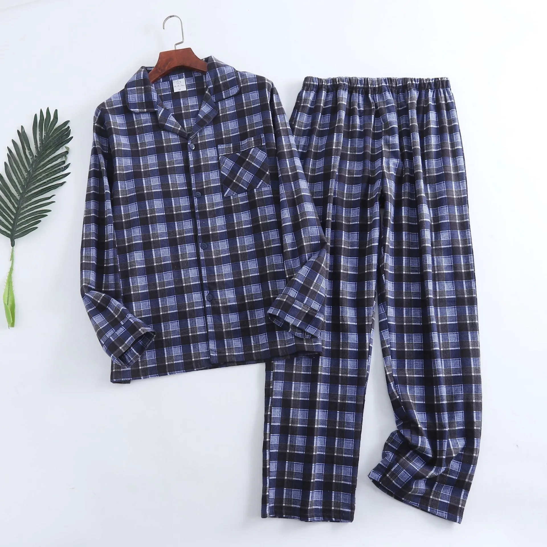 Winter Men's Plaid Flannel Pyjamas 2 Pcs Set