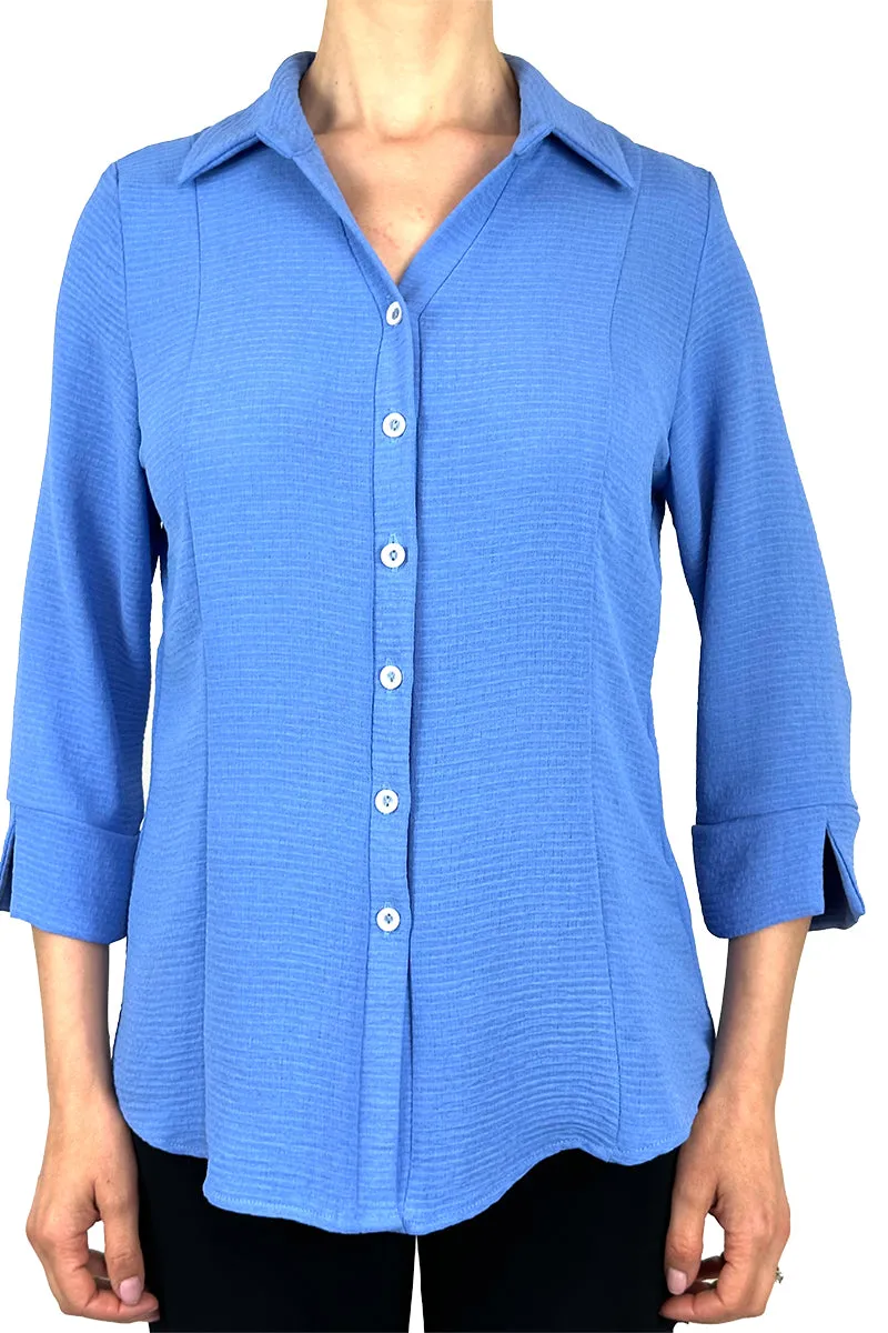 Women's Blue Blouse on Sale - Flattering Comfort fit Quality Fabric Made in Canada - Sizes S - XLarge