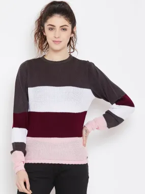 Womens Striped Charcoal/Pink Sweaters