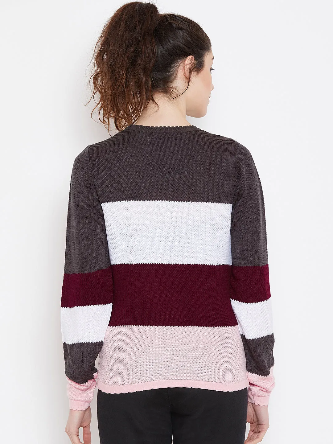 Womens Striped Charcoal/Pink Sweaters