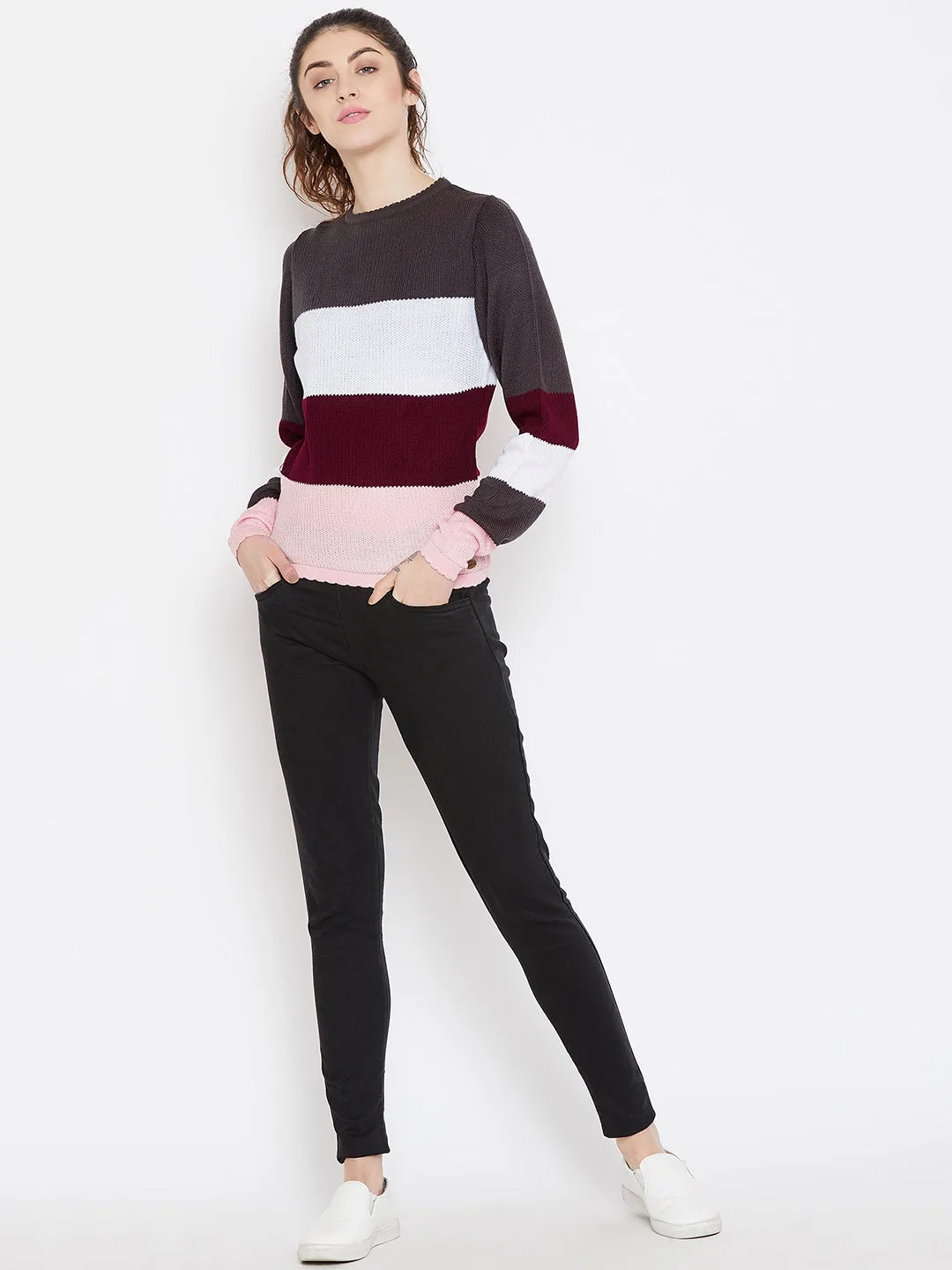 Womens Striped Charcoal/Pink Sweaters