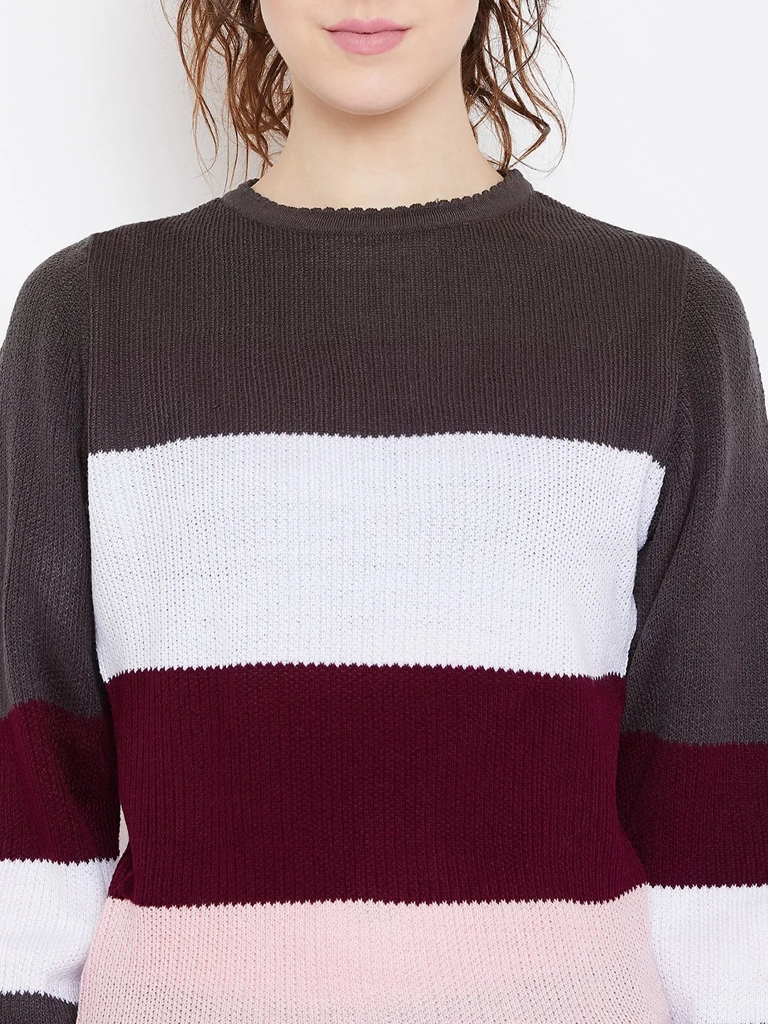 Womens Striped Charcoal/Pink Sweaters