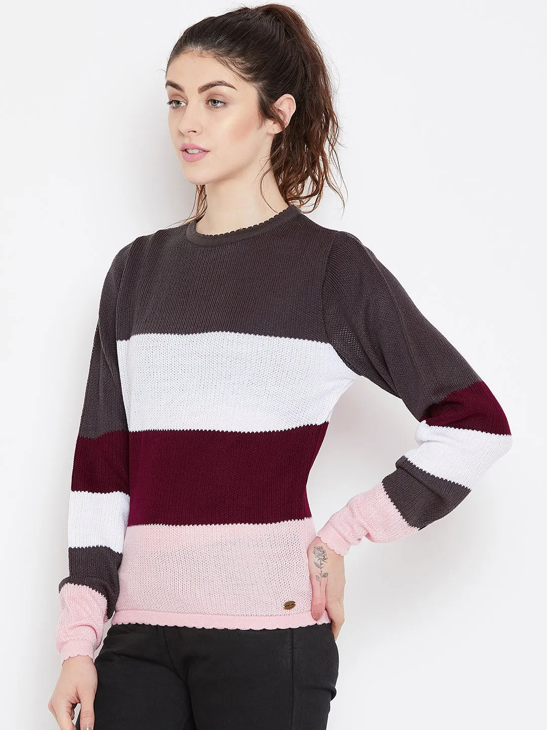 Womens Striped Charcoal/Pink Sweaters