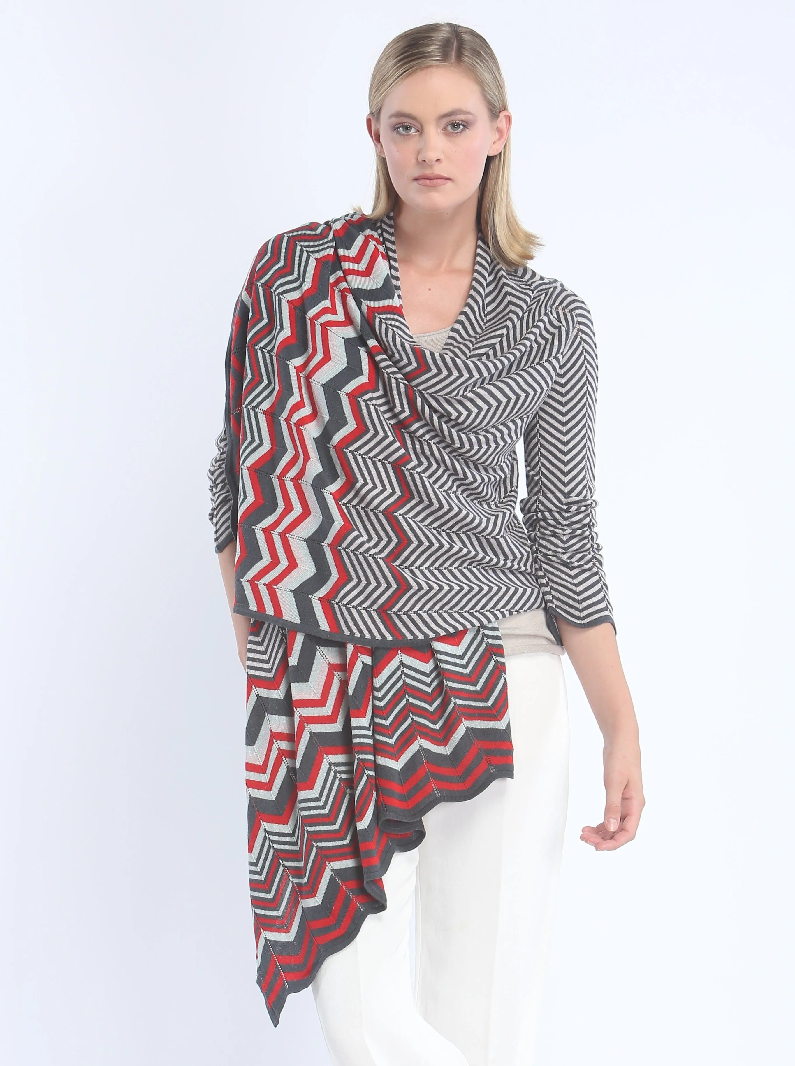 Zig-Zag Sleeved Wrap Cardigan