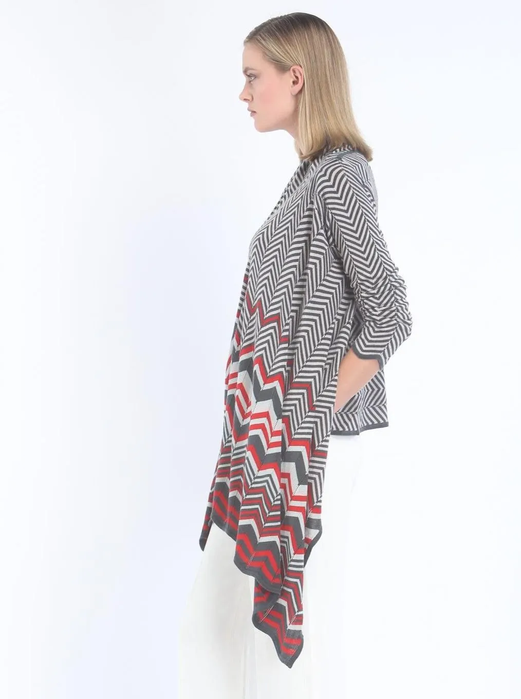 Zig-Zag Sleeved Wrap Cardigan